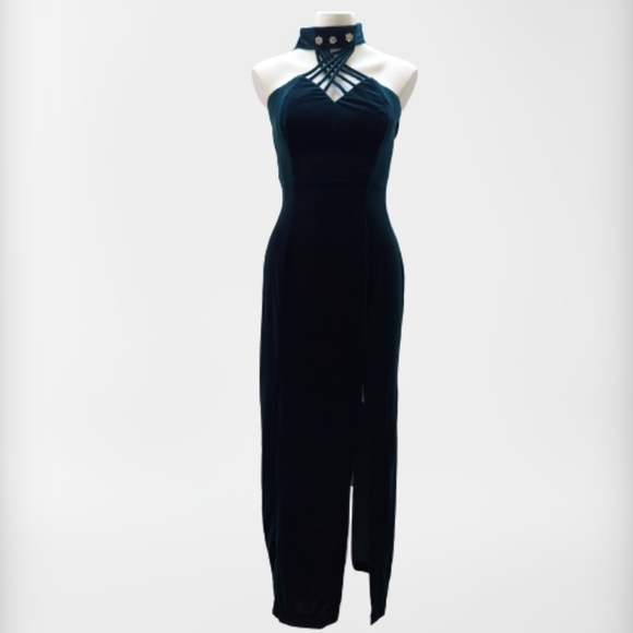 Speed Dresses & Skirts - Speed Vintage Velvet Emerald Green Black Dress